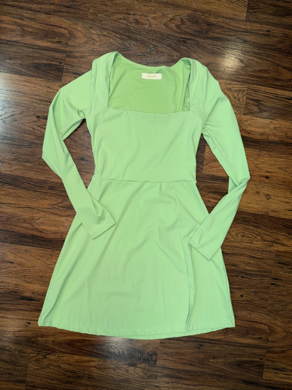 Square Neck Long Sleeve Dress in Mint Green
